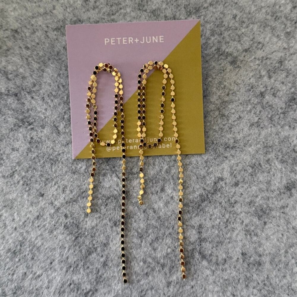 REVOLVE PETER & JUNE NWT Flat Beat Waterfall Earrings Gold Nickel Free Ethical